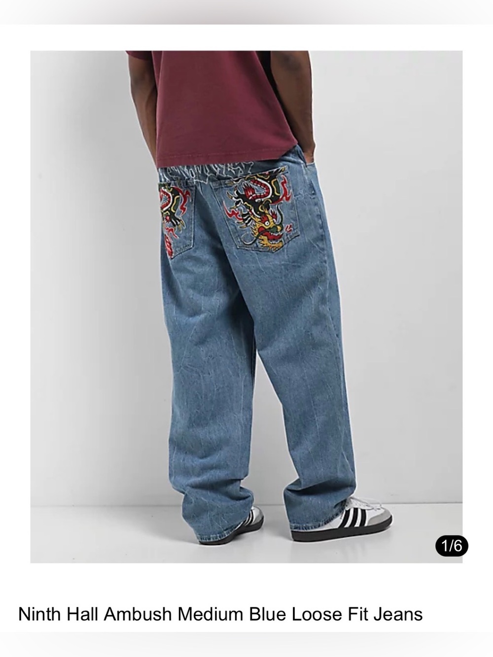 Ninth Hall Ambush Medium Blue Loose Fit Jeans Size 27 Y2K Baggy Distressed